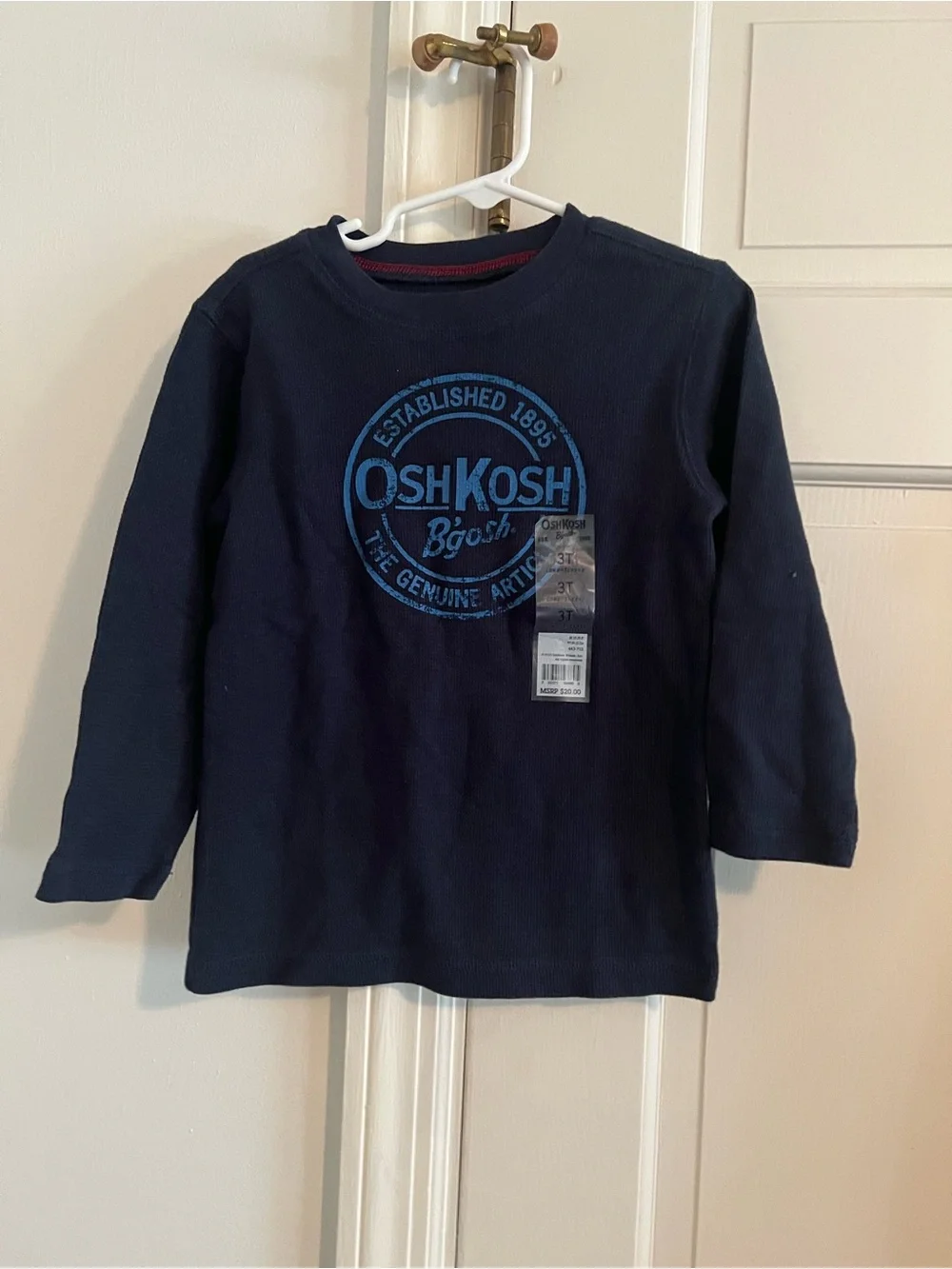❤️3/$30 OshKosh LS T-shirt Blue Size 3T 100% Cotton NWT